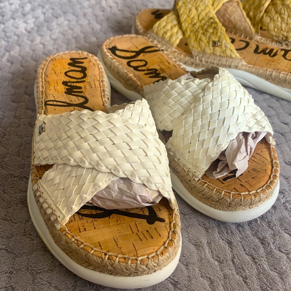 Sam Edelman White  braided cross strap slide sandals in sz 8.5